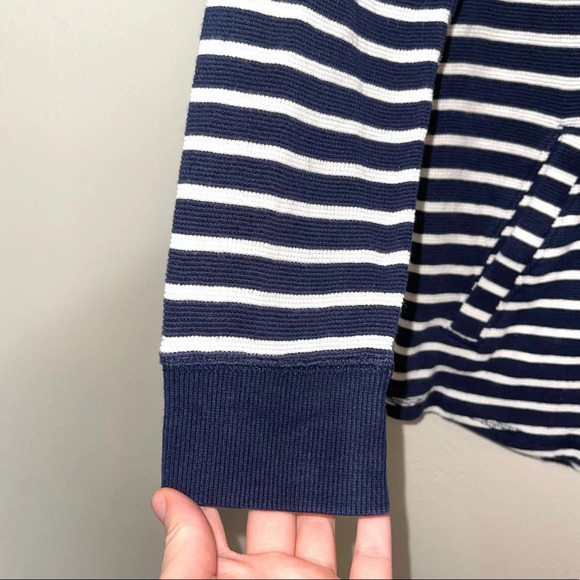 J. Crew Factory Navy Blue & White Striped Cowl Neck Sweatshirt Xsmall Women’s - Picture 4 of 11